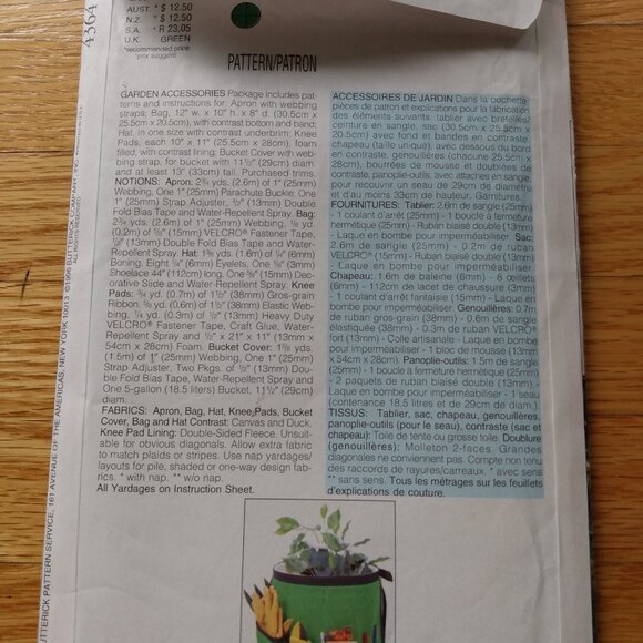 Apron Gardening Tote Accessories Sewing Pattern UNCUT Butterick 4364 - Picture 5 of 8